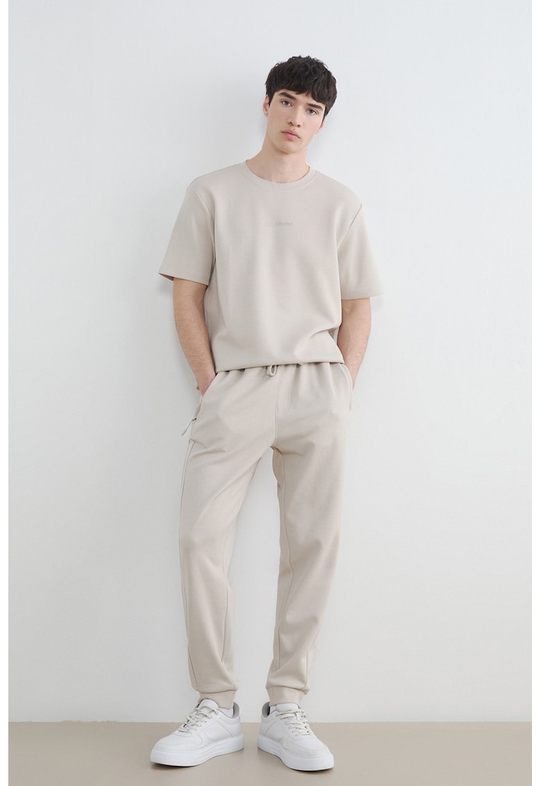 Pantaloni conici de trening din amestec de bumbac - Maro camel