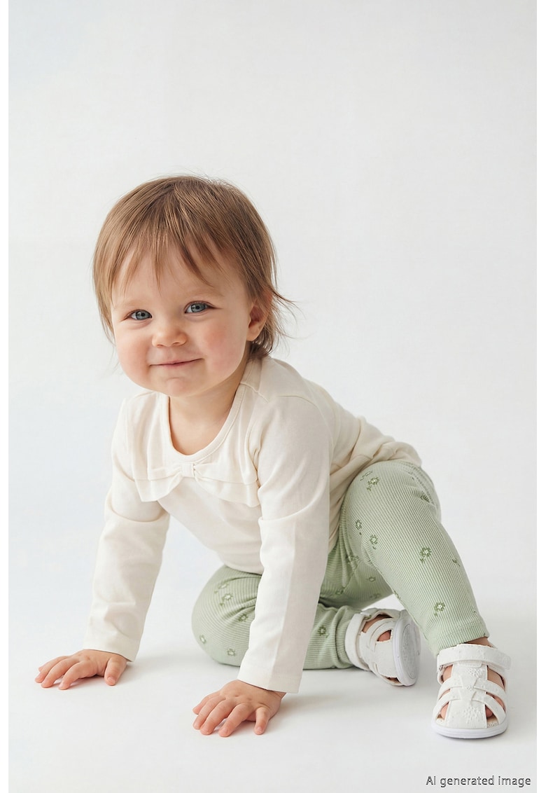 Set de bluza din bumbac si pantaloni - 2 piese - Alb/Verde