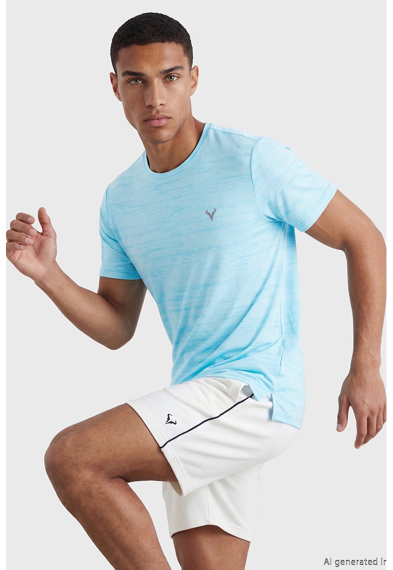 Tricou regular fit cu decolteu la baza gatului - Albastru aquamarin