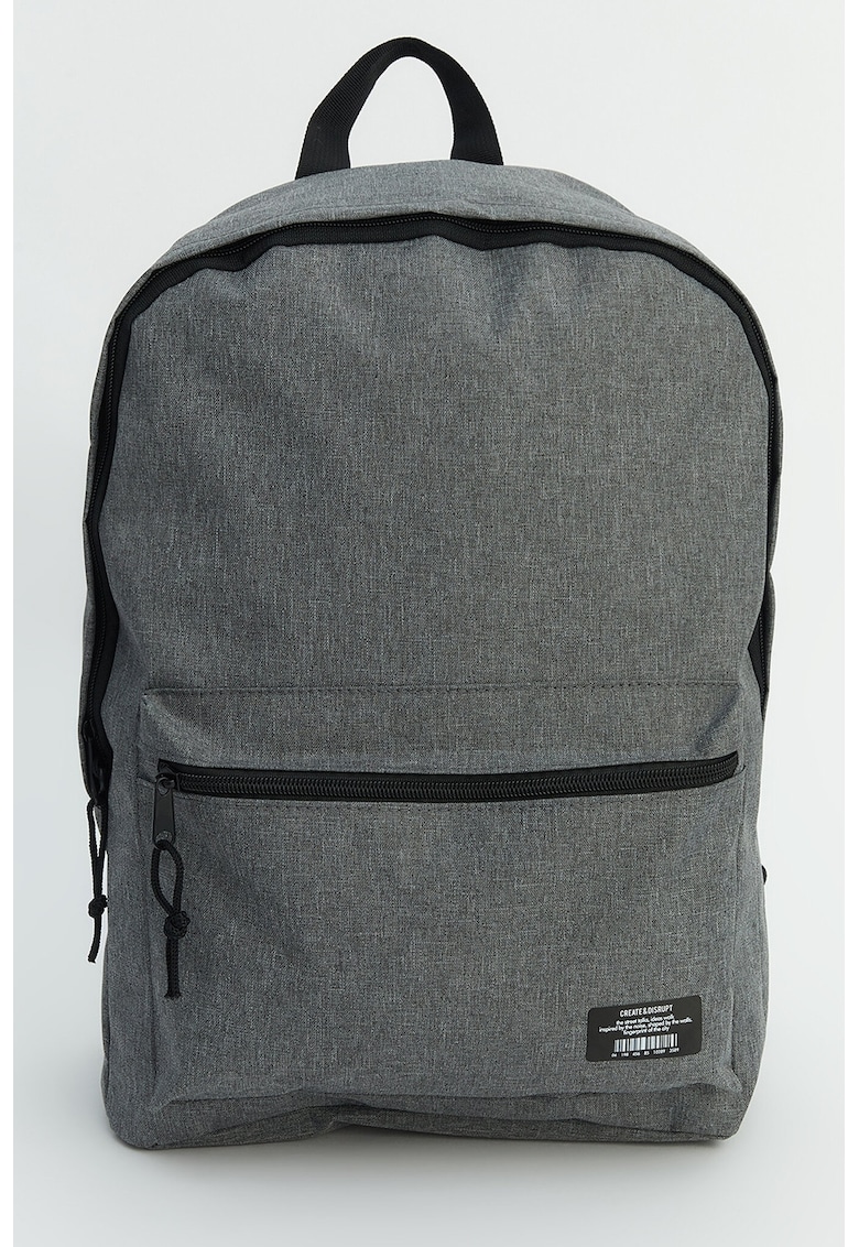 Rucsac din material textil cu fermoar - Gri deschis melange