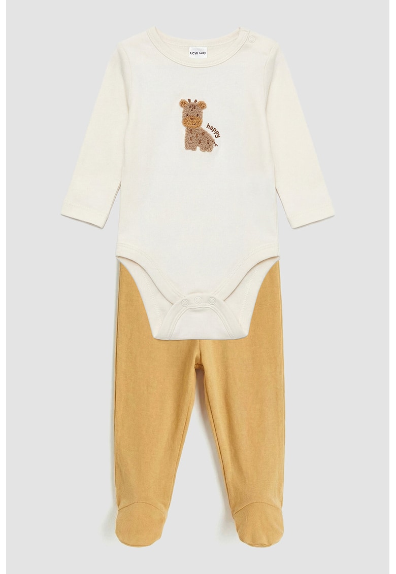 Set de body din bumbac si pantaloni - 2 piese - Alb/Galben sofran