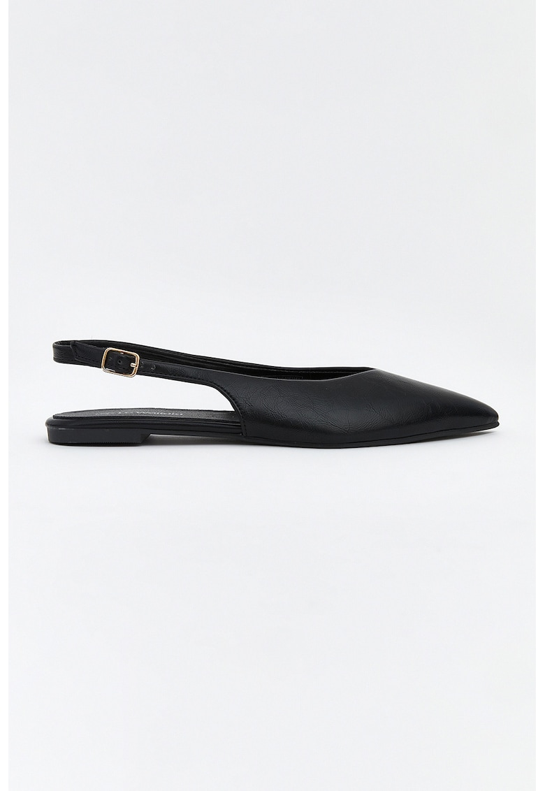 Balerini slingback de piele ecologica cu varf ascutit - Negru