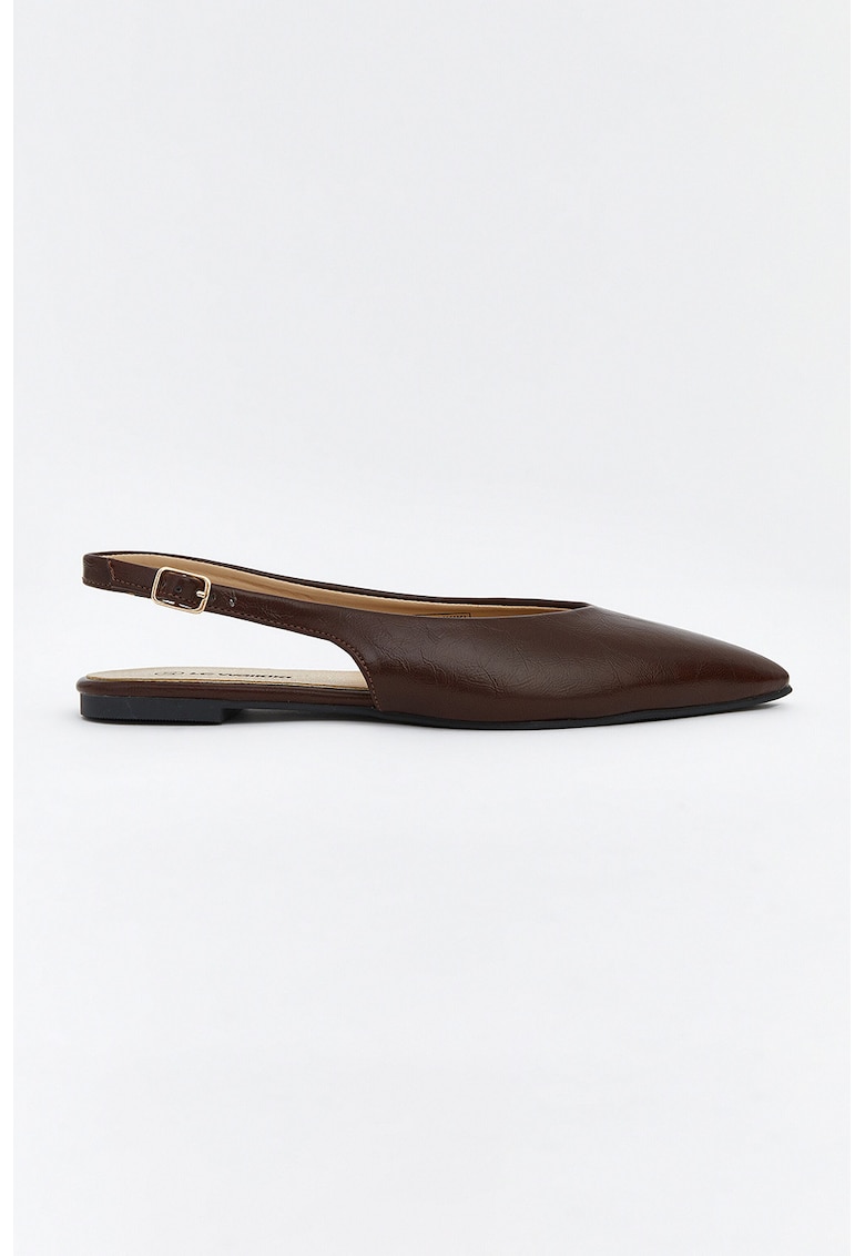 Balerini slingback de piele ecologica cu varf ascutit - Maro