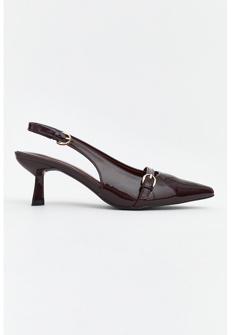 Pantofi slingback de piele lacuita cu varf ascutit - Rosu inchis