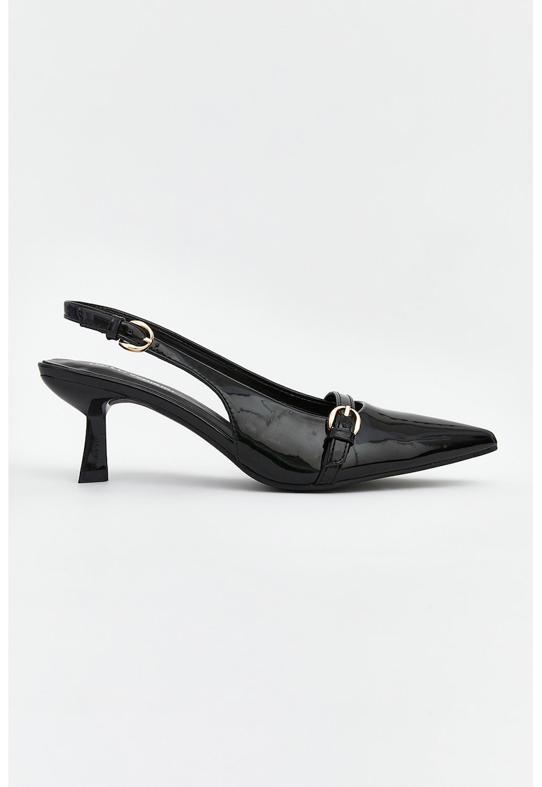 Pantofi slingback de piele lacuita cu varf ascutit - Auriu/Negru