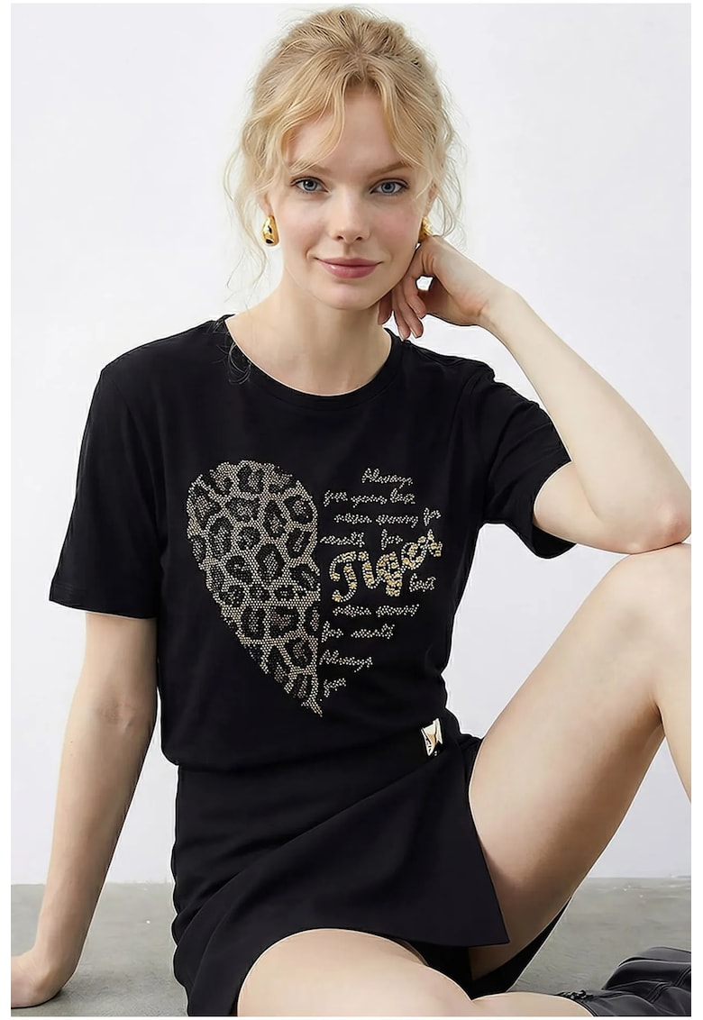 Tricou dama - cu rotund - bumbac-elastan - Negru