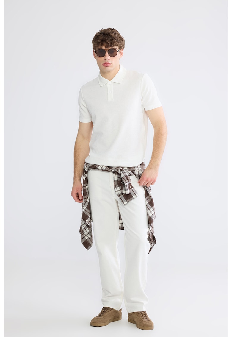 Tricou polo cu model uni - Alb optic
