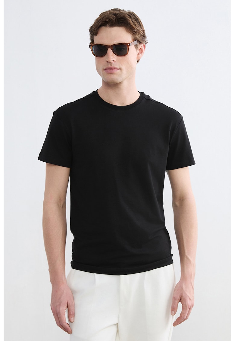 Tricou uni din amestec de bumbac si modal - Negru