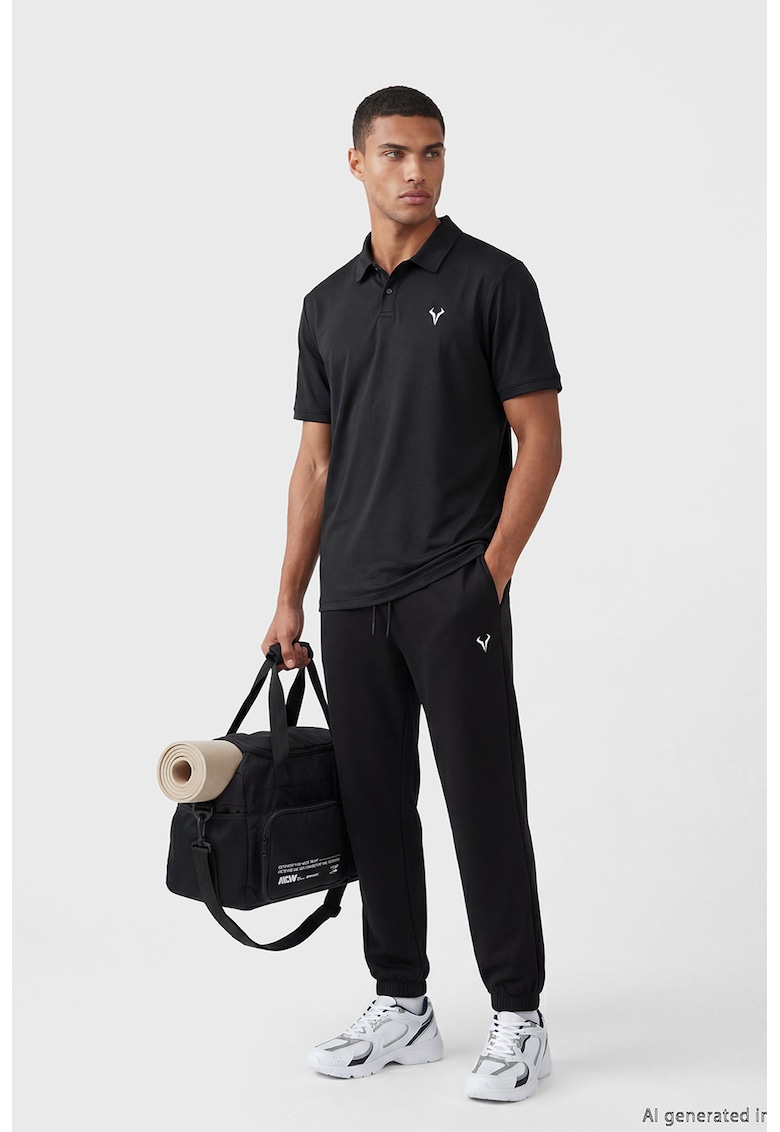 Tricou polo slim fit cu imprimeu discret - Gri antracit
