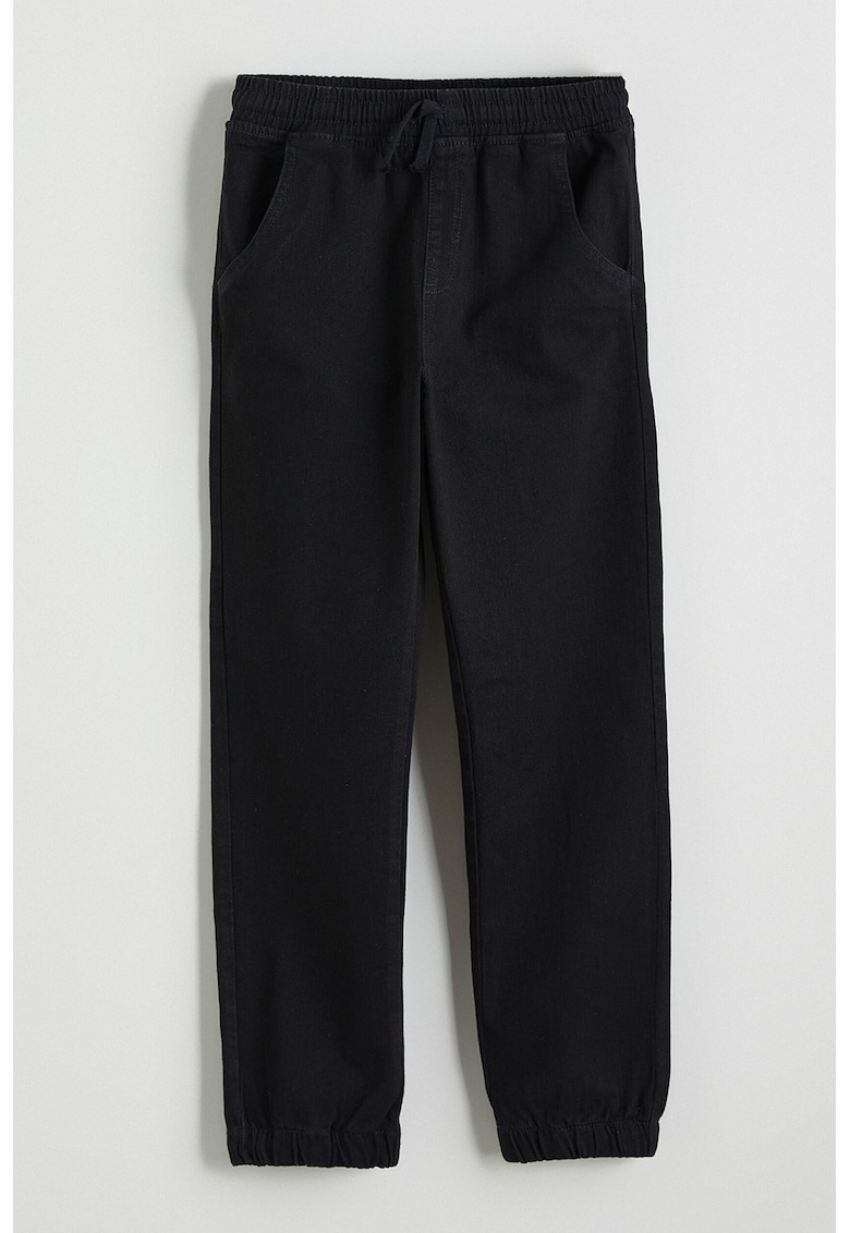 Pantaloni jogger din denim cu terminatii elastice - Negru