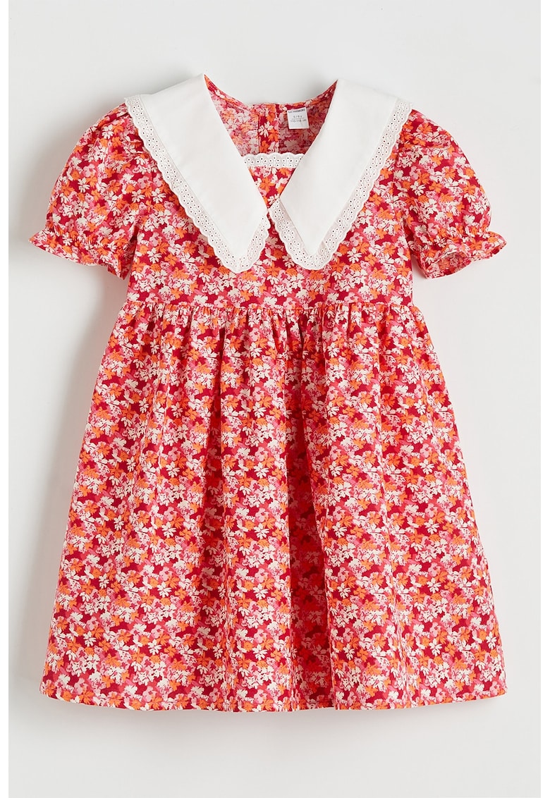 Rochie evazata cu imprimeu floral - Rosu/Alb/Portocaliu