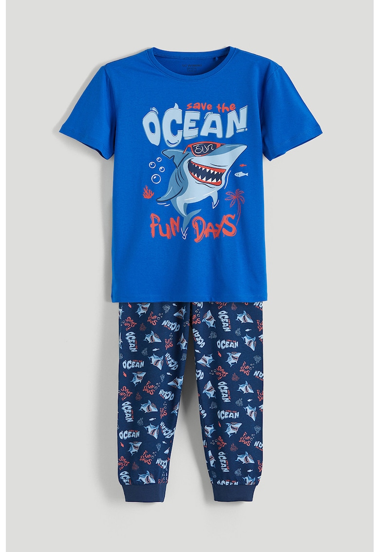 Pijama lunga cu imprimeu grafic - Rosu/Albastru