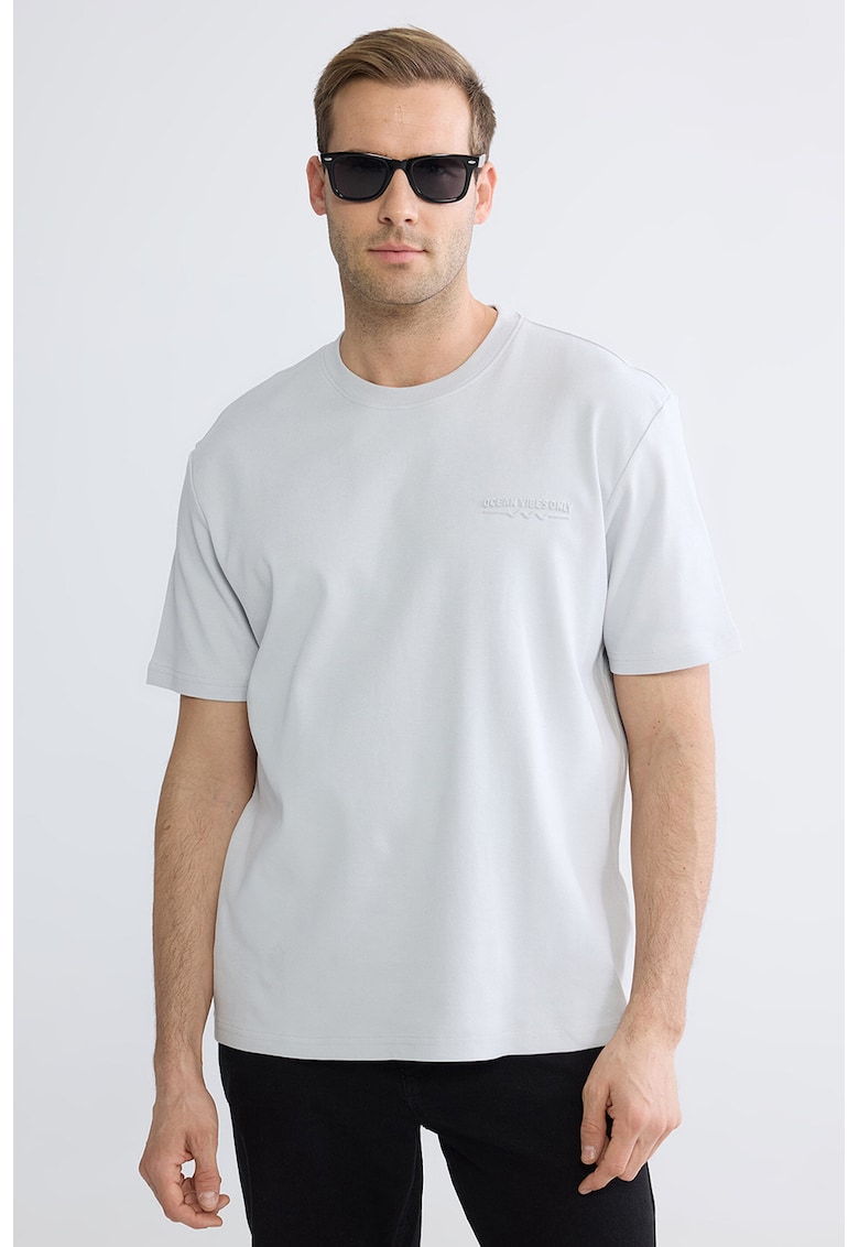 Tricou cu decolteu la baza gatului - Gri deschis