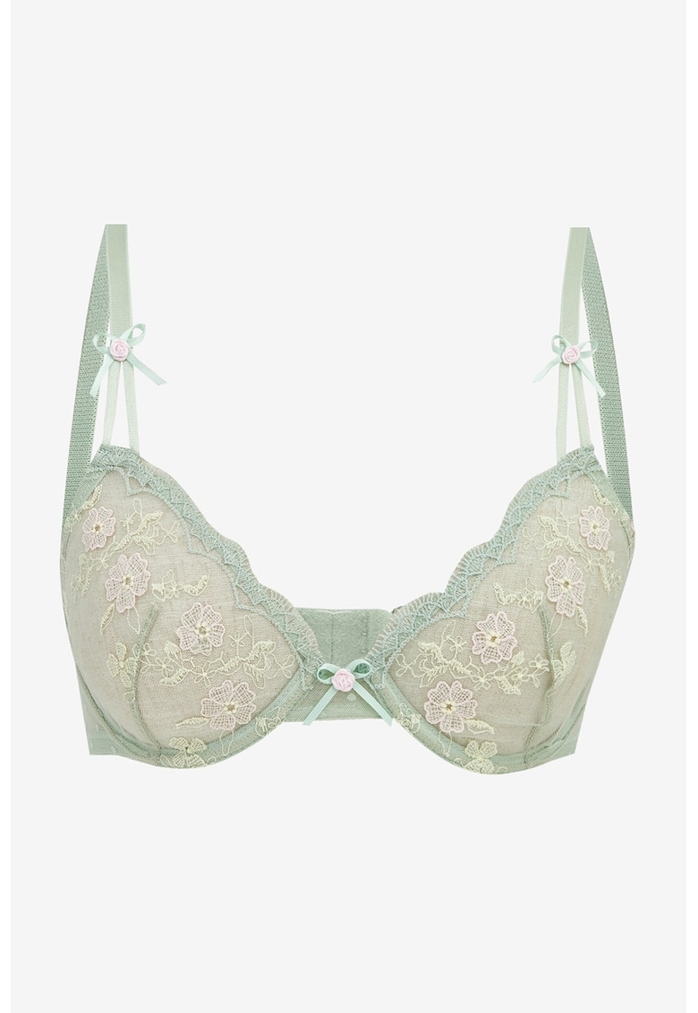 Sutien din dantela cu model floral - fara burete - Verde deschis