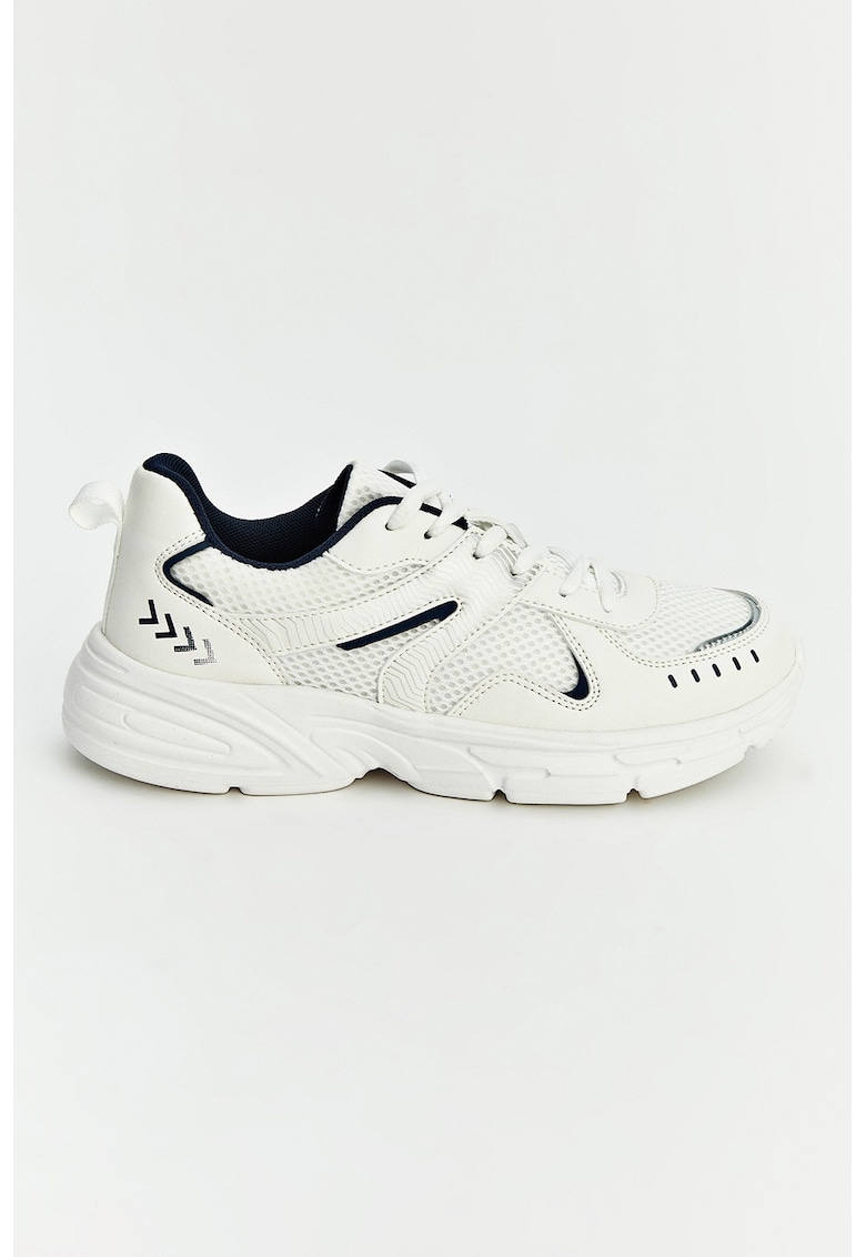 Pantofi sport din piele ecologica cu insertii - Alb/Bleumarin