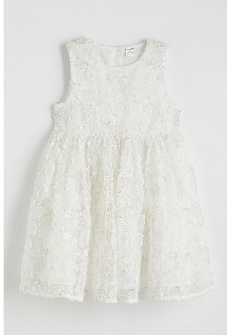 Rochie din tul cu paiete si broderie - Alb