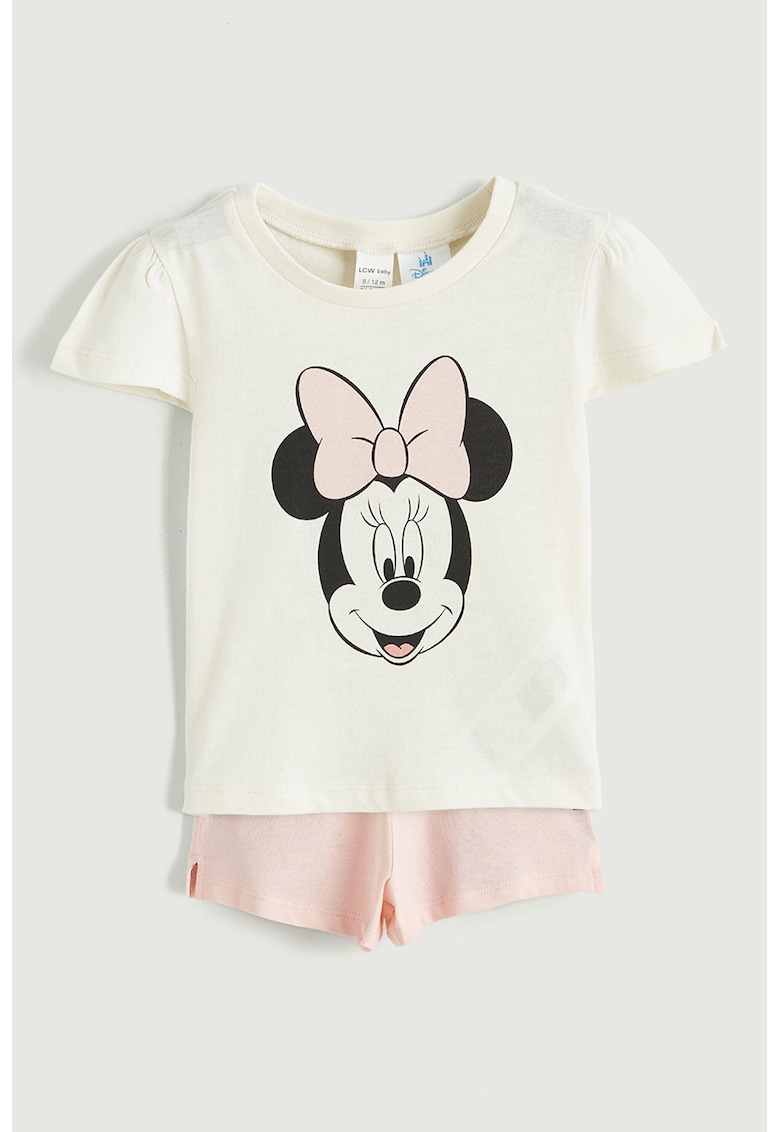 Set de tricou si pantaloni scurti cu imprimeu cu Minnie Mouse - 2 piese - Roz pastel/Crem