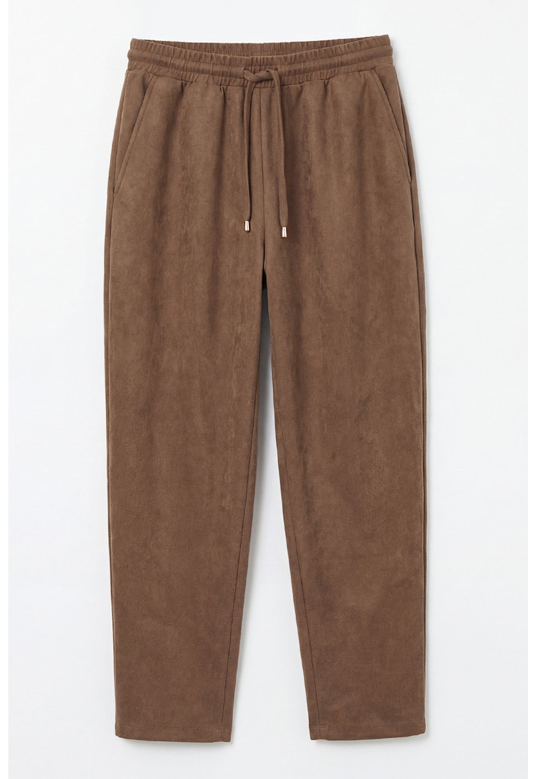Pantaloni jogger din piele sintetica - Caramel