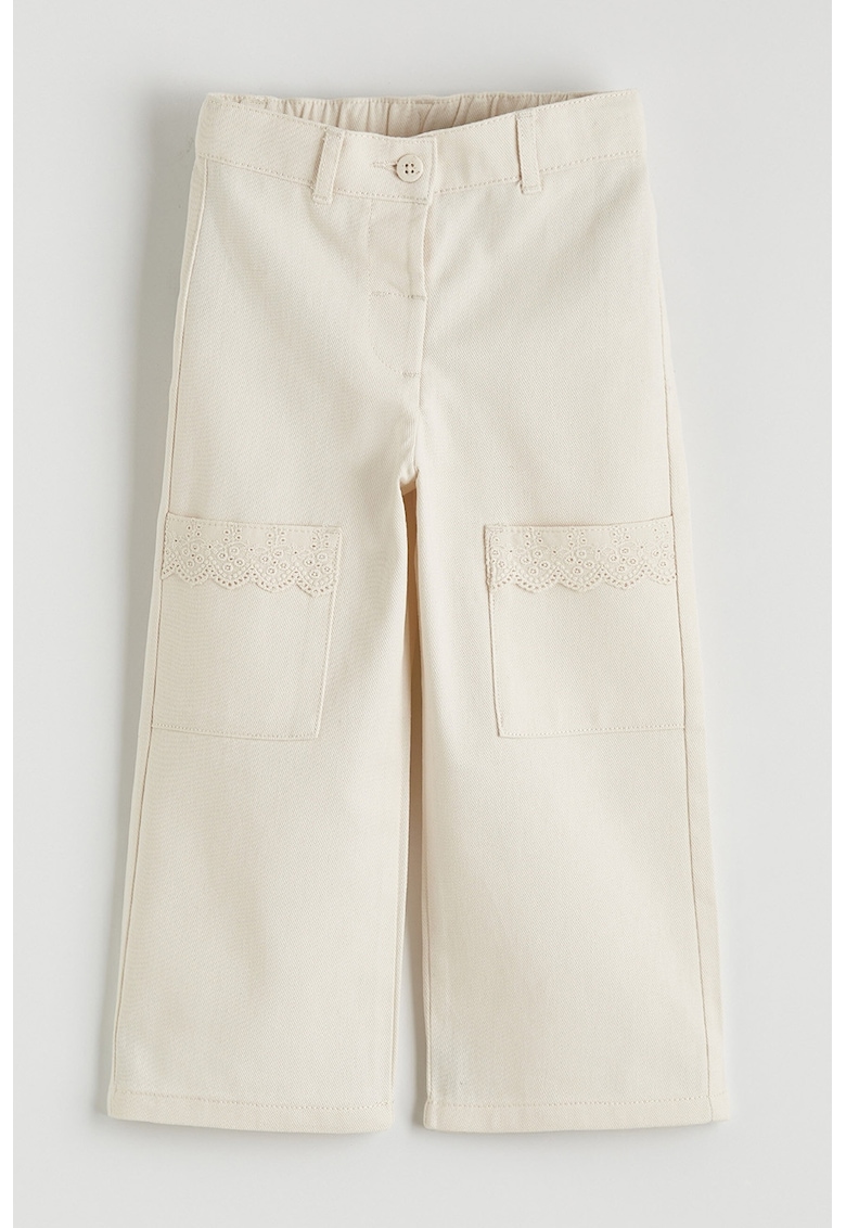 Pantaloni cu insertii din dantela Sangallo - Alb fildes