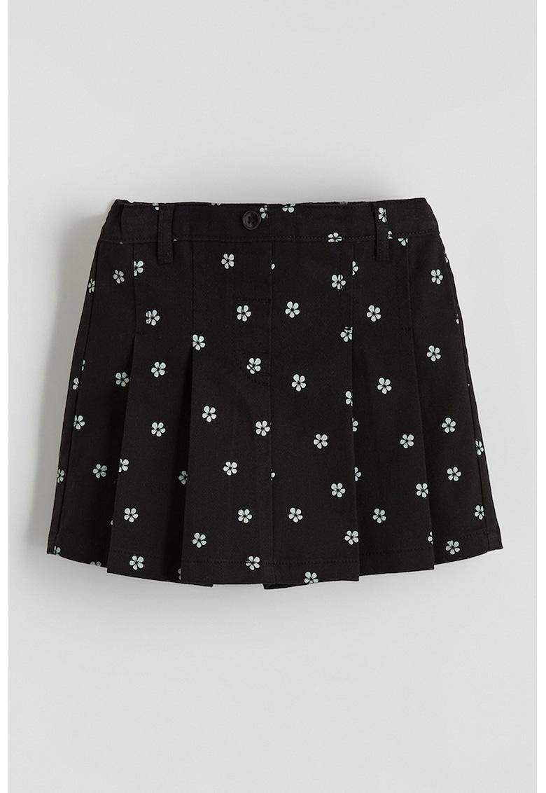 Fusta plisata cu imprimeu floral - Alb/Negru