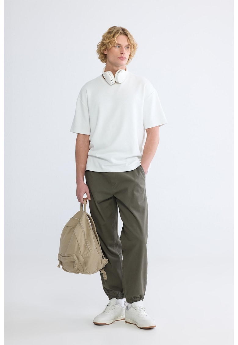 Pantaloni uni de trening cu snur - Kaki inchis