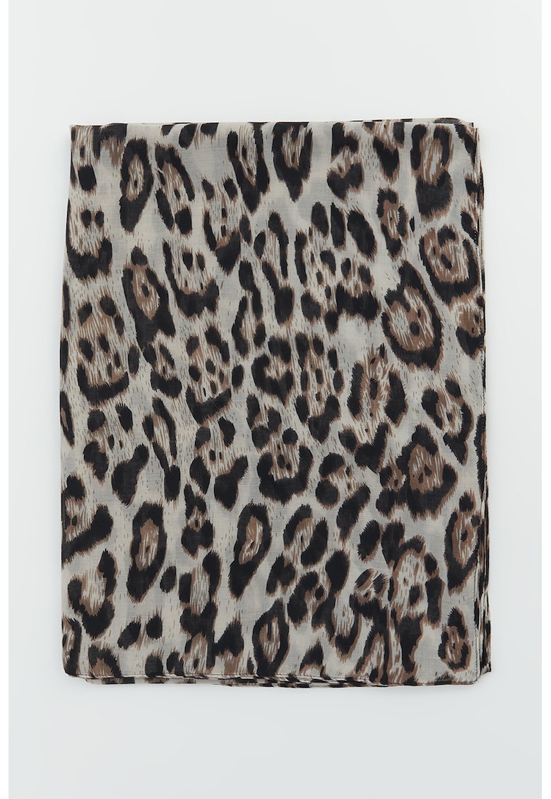 Esarfa cu animal print - Gri deschis/Maro pamantiu