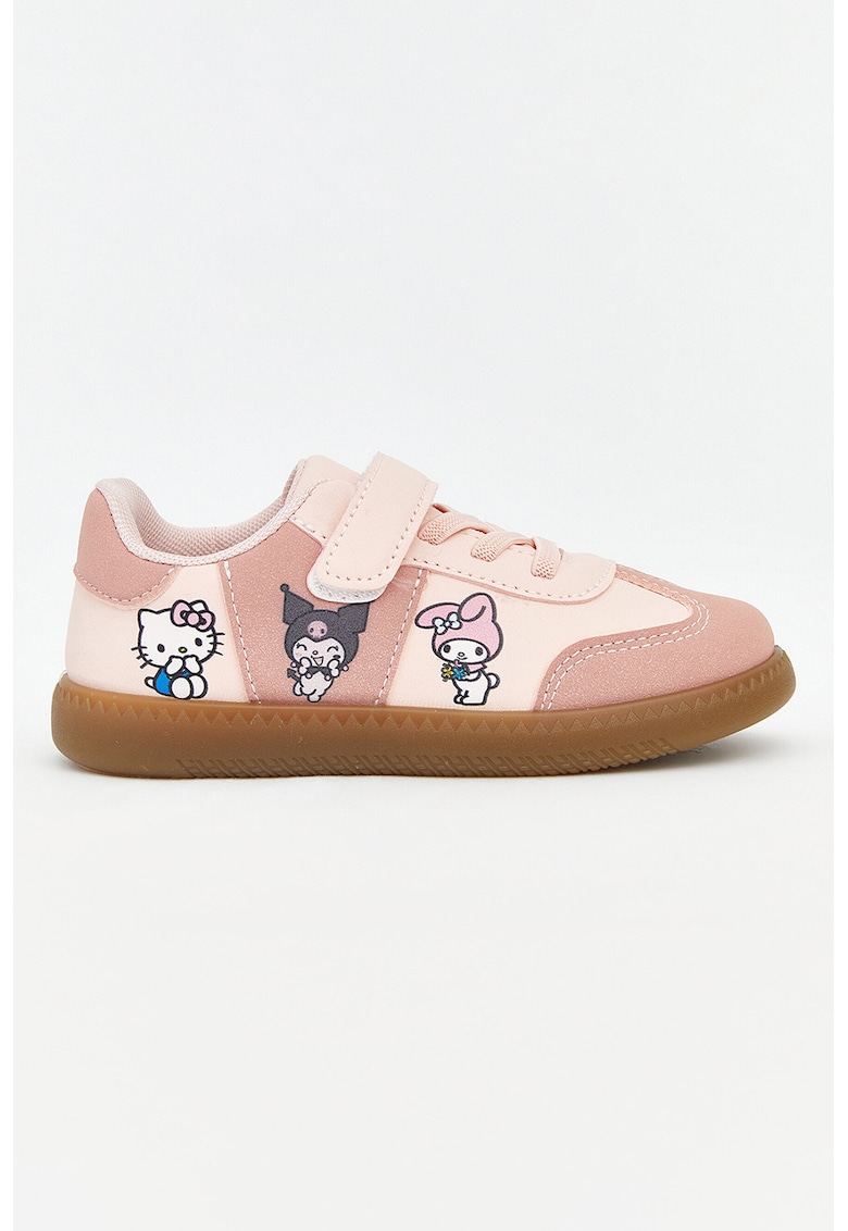 Pantofi sport cu imprimeu Hello Kitty si velcro - Roz