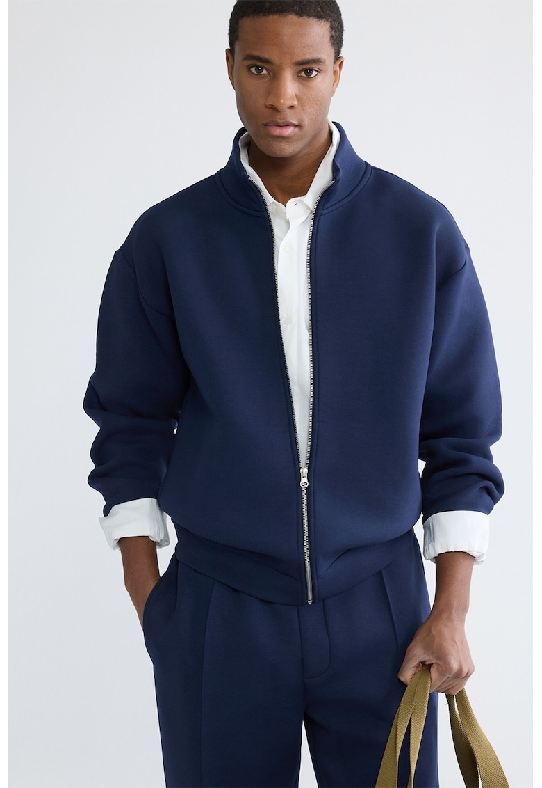 Bluza de trening cu fermoar si maneci cazute - Bleumarin