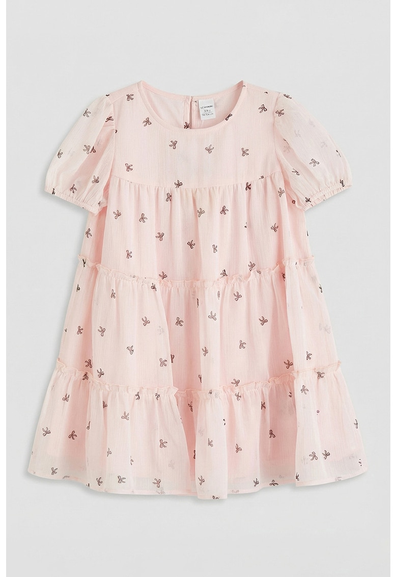 Rochie evazata cu imprimeu - Gri/Roz pastel