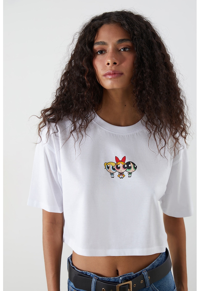 Top crop de bumbac - Alb optic