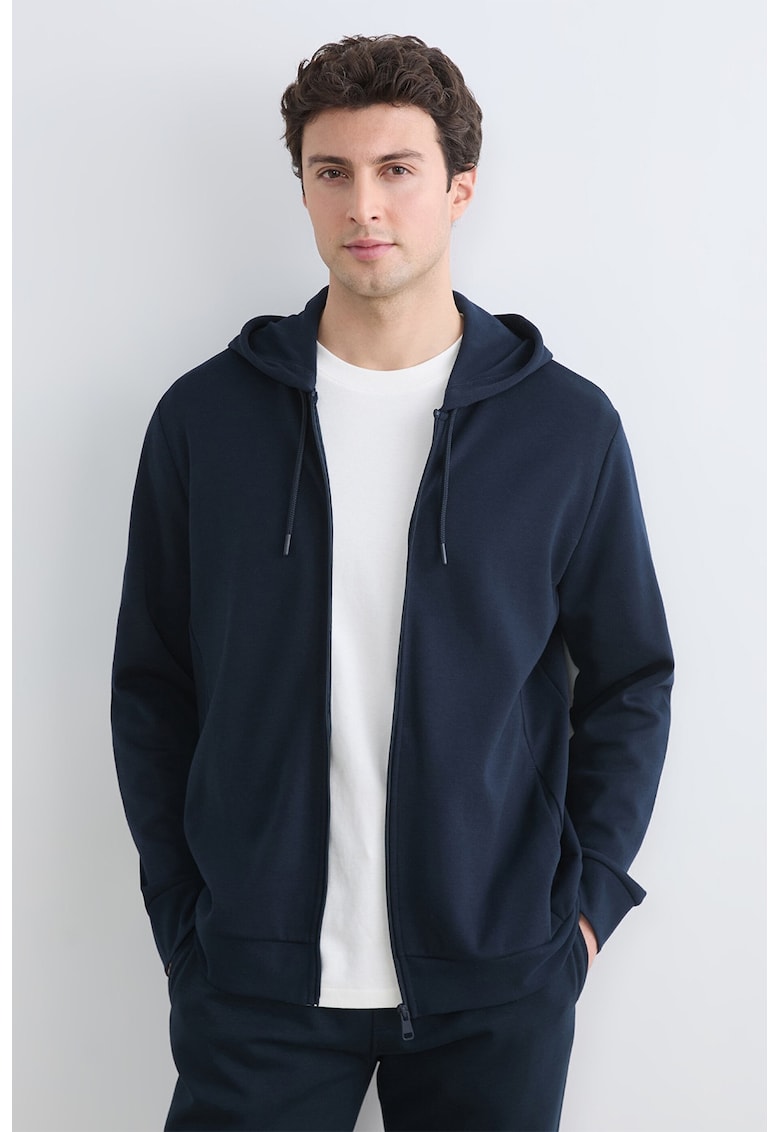 Hanorac uni regular fit cu fermoar - Bleumarin
