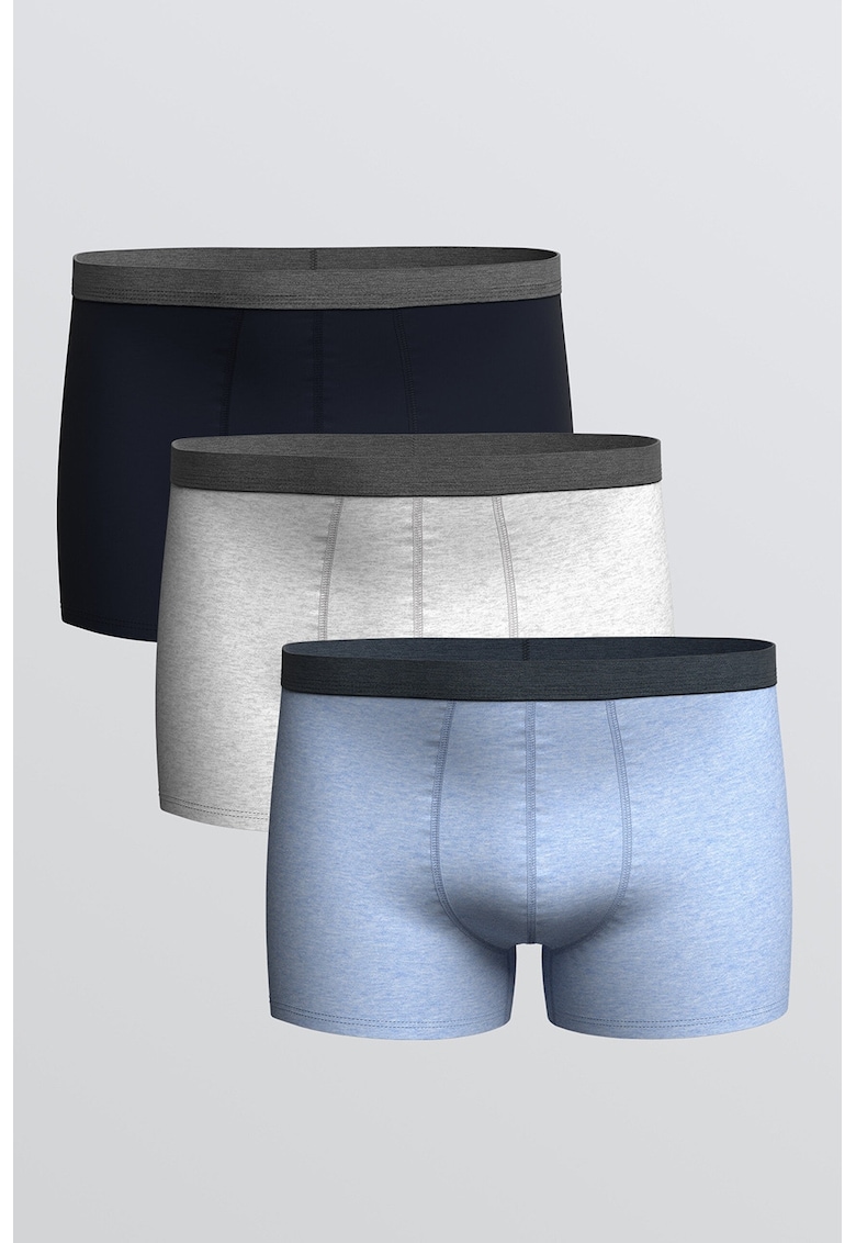 Set de boxeri uni - 3 perechi - Gri deschis/Gri carbune/Albastru azur