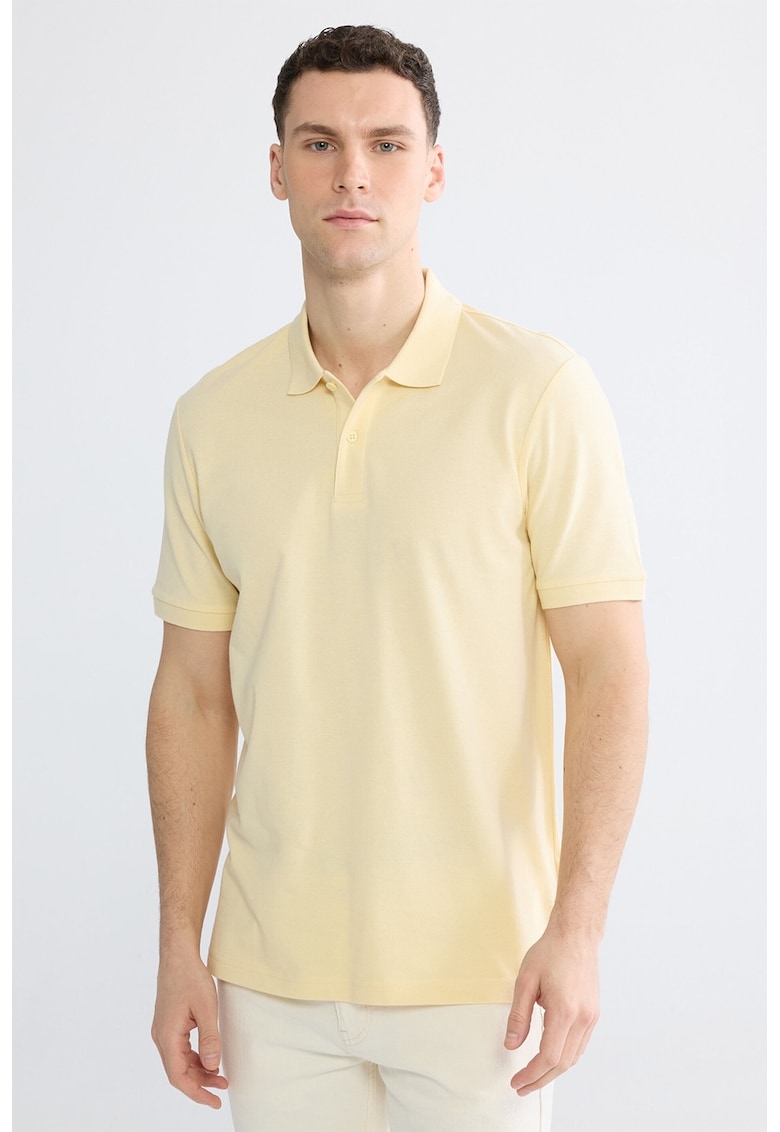 Tricou polo din bumbac pique regular fit - Galben pai