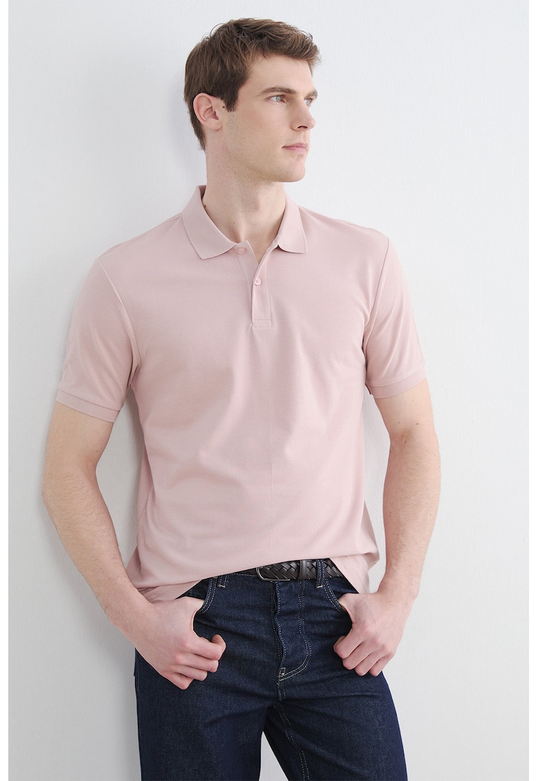 Tricou polo din bumbac pique regular fit - Piersica