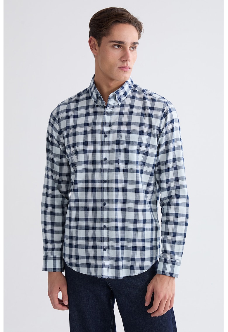 Camasa regular fit cu model in carouri - Albastru pal/Bleumarin