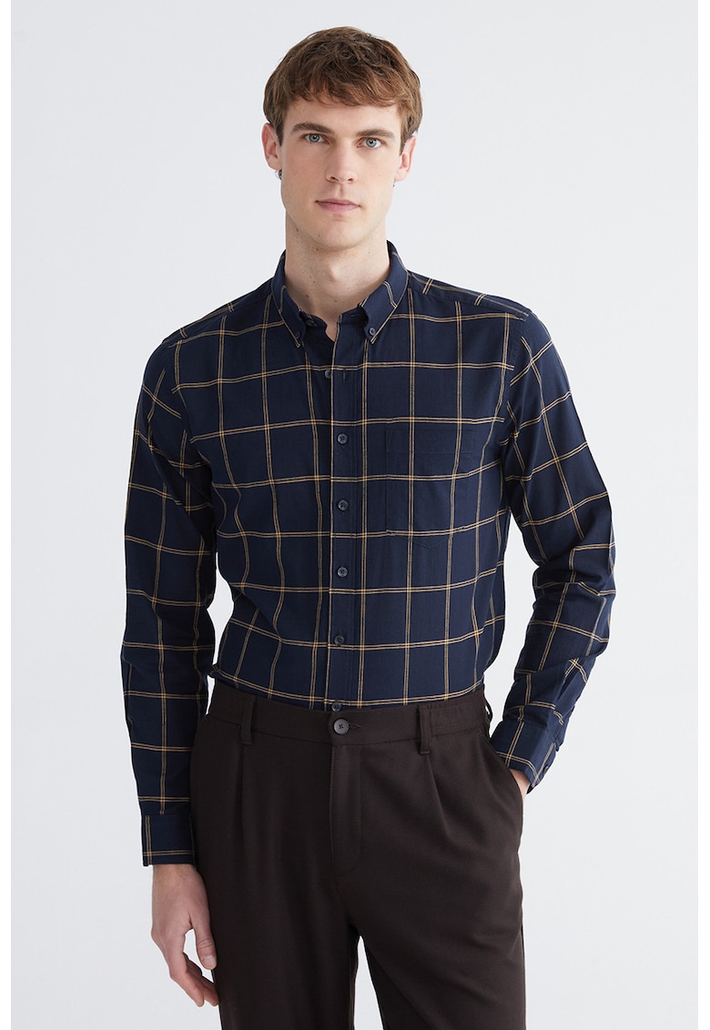 Camasa regular fit in carouri - Negru/Maro camel