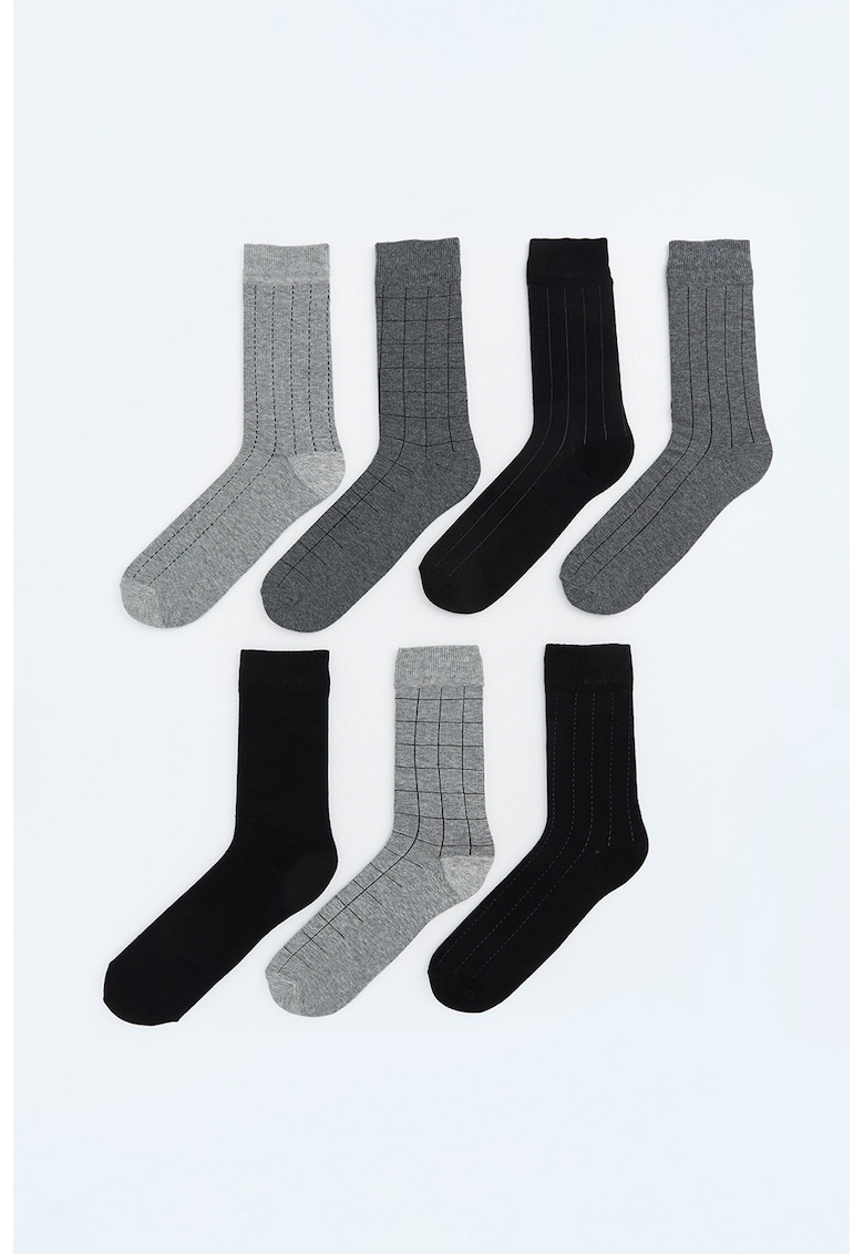 Set de sosete lungi din amestec de bumbac - 7 perechi - Negru/Gri cenusiu/Gri inchis