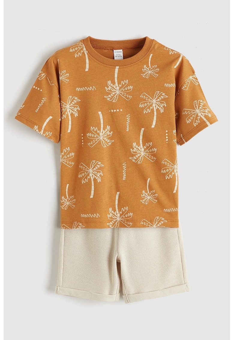Set de tricou si pantaloni scurti - Portocaliu stins/Bej deschis