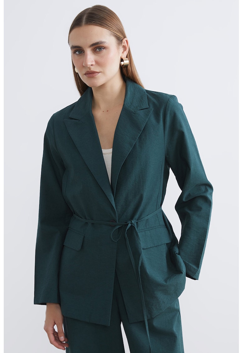 Sacou cu cordon in talie - Verde aquamarin