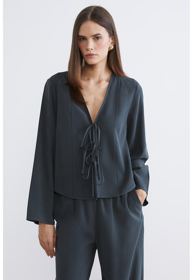 Bluza cu decolteu in V - Verde englez