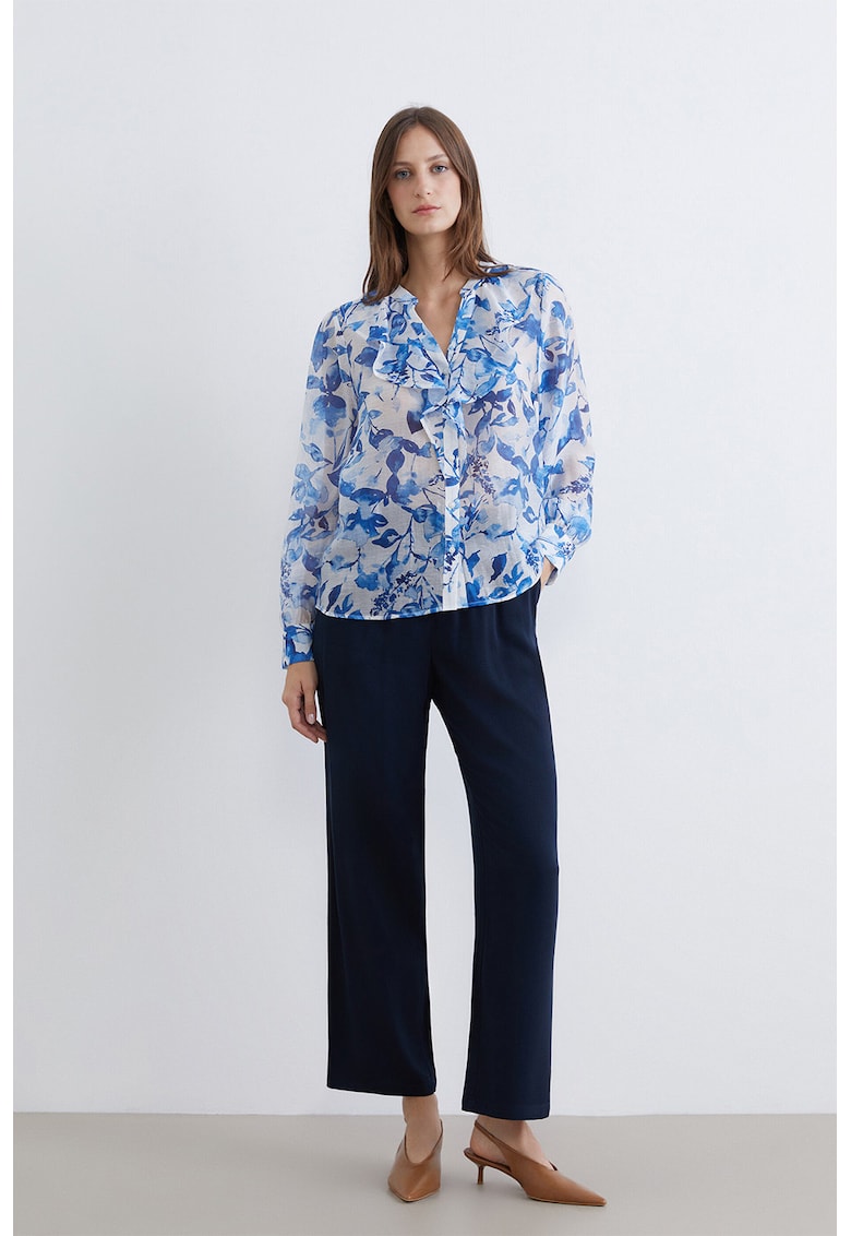 Pantaloni cu model uni si talie ajustabila - Bleumarin