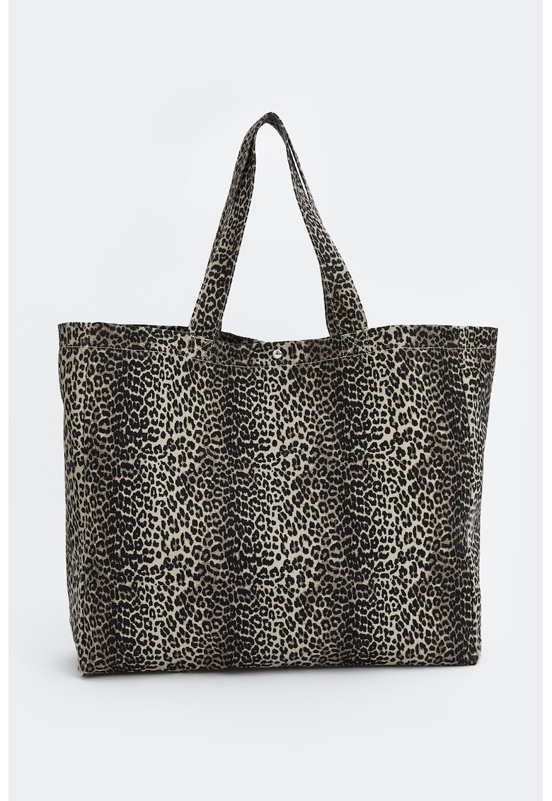 Geanta shopper cu animal print - Alb/Negru