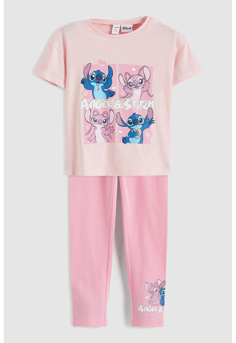 Set de tricou cu imprimeu si pantaloni - 2 piese - Roz