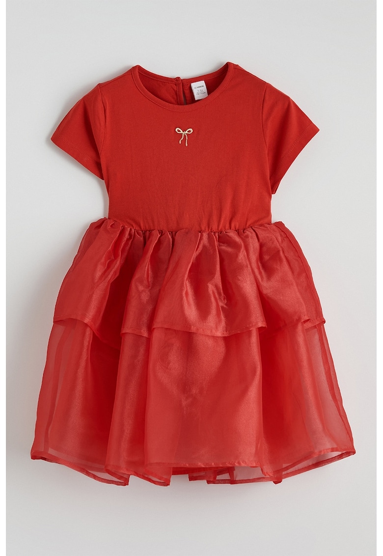 Rochie cu decolteu la baza gatului si model stratificat - Rosu inchis