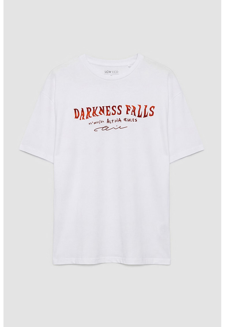 Tricou de bumbac cu decolteu la baza gatului - Alb optic/Rosu vermillion