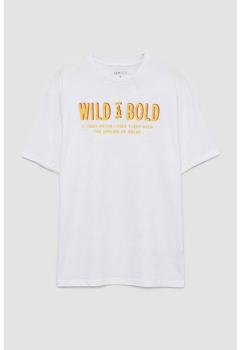 Tricou de bumbac cu decolteu la baza gatului - Galben sofran/Alb optic