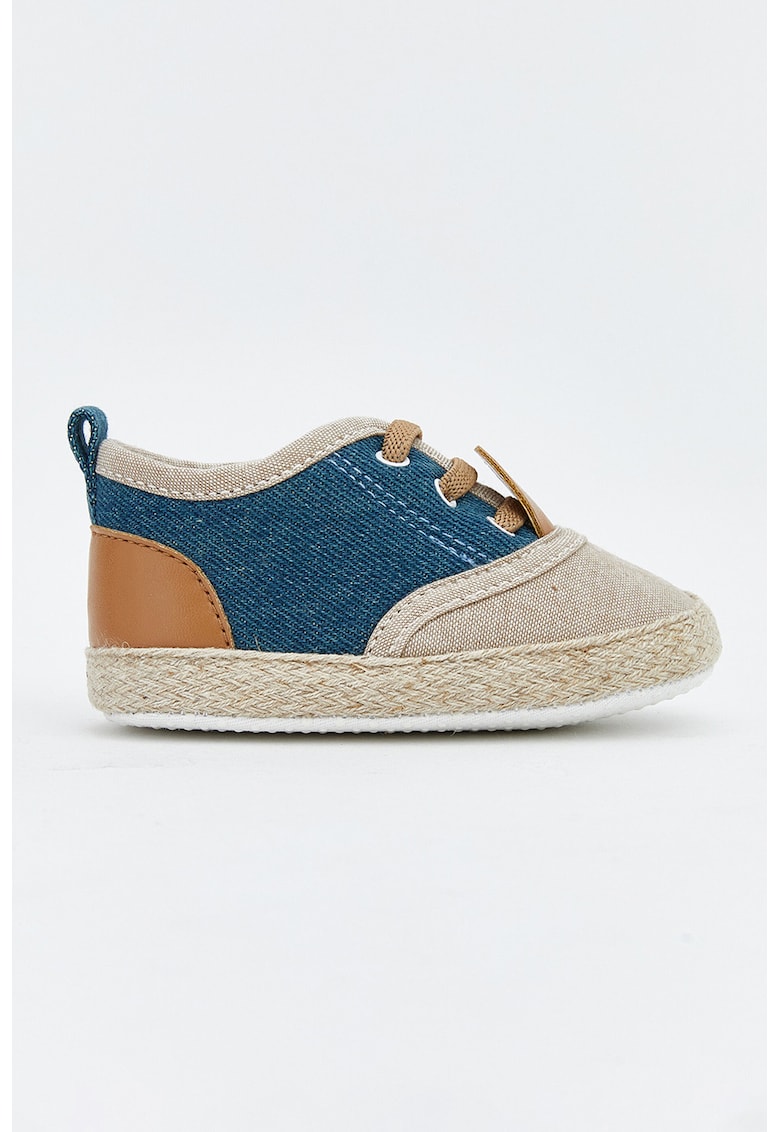 Pantofi crib din denim cu garnituri din piele ecologica - Maro taupe deschis/Albastru inchis melange