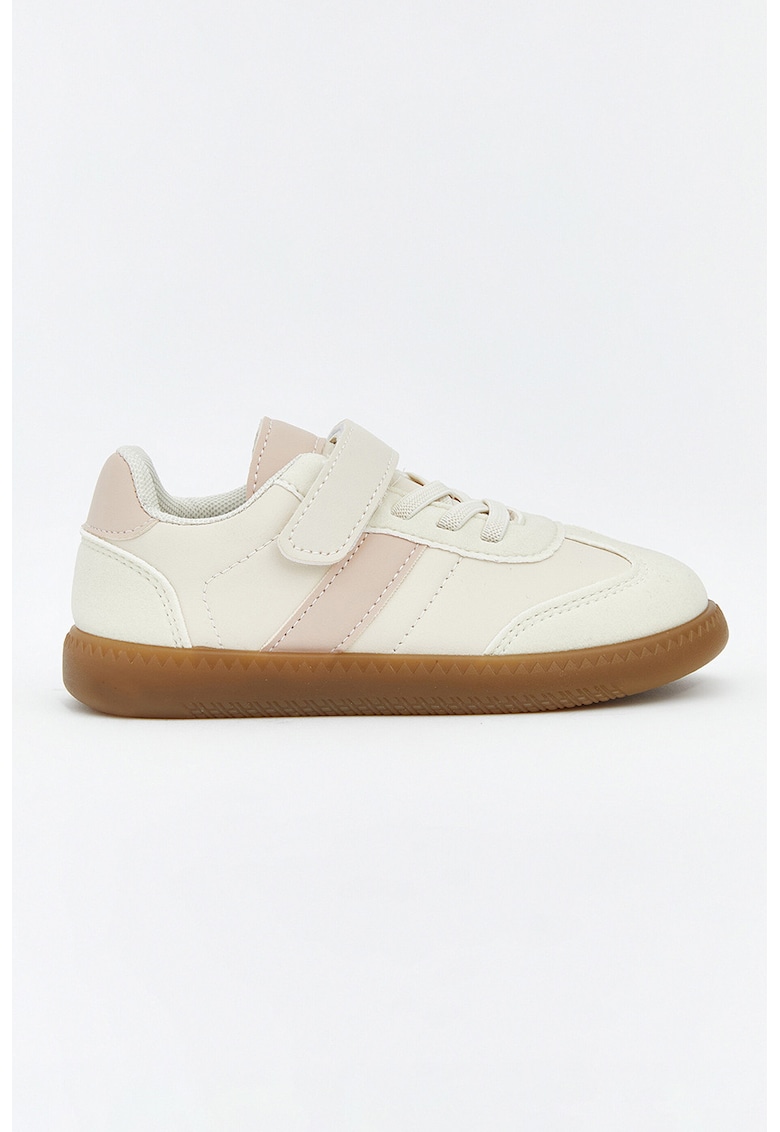 Pantofi sport din piele ecologica cu sireturi elastice - Alb fildes