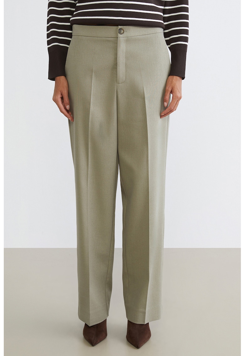 Pantaloni Chino din amestec de in cu croiala dreapta si pliuri - Bej deschis