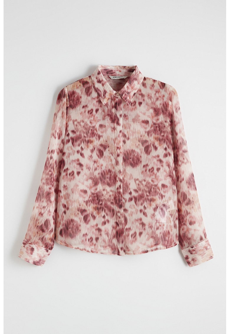 Camasa cu model floral si guler clasic - Rosu/Roz pastel